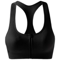 Black ribbed sports bra with front zipper and racerback for high-impact running - Black (AB08)