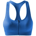 Navy blue ribbed sports bra with front zipper and racerback for running workouts - Blue (AB08)
