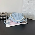 Light blue shell-shaped shoulder bag with pearl handle and soft suede texture - Blue