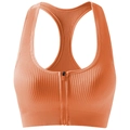 Vibrant orange sports bra with front zipper and ribbed stretch fabric for fitness - Orange (AB08)