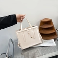 Structured cream white crossbody square bag with elegant parallel straps and twin handles - Off White