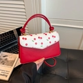 Borsa a tracolla rossa e bianca con stampa a ciliegia e manico intrecciato - Stile con Stampa di Ciliegie / Rosso