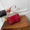 Minimalist deep red crocodile embossed crossbody bag with smooth leather flap closure - Red