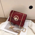 Stylish dark red crossbody bag with crocodile texture and gold chain strap - Burgundy