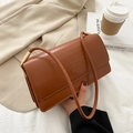Retro brown crocodile embossed baguette shoulder bag for women with gold clasp hardware - Tan