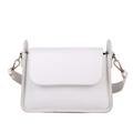 Minimalist white leather crossbody square bag for women with golden metal hardware detail - White