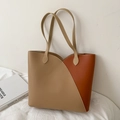 Minimalistische Tote Bag aus Leder in Khaki und Karamell mit eleganten weißen Nähten - Khaki