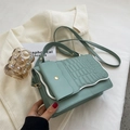 Chic mint green pleated messenger bag set with crocodile texture and wavy trim - Green