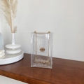 Piccola borsa quadrata in PVC trasparente con paillettes, catena oro e testo SUMMER - Trasparente Perlato