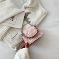Pink jacquard mini square bag with white floral patterns and silver chain strap - Pink