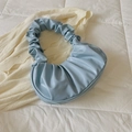 Minimalist light blue pleated cloud hobo bag in soft PU leather with ruched handle - Blue