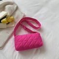 Quilted rose pink crossbody bag with geometric triangle stitching and wide shoulder strap - Pink