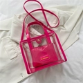 Bolso transparente de PVC rosa intenso con estuche interior y correa para el hombro - Rosa