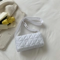 White quilted pillow shoulder bag with adjustable wide strap and puffer lattice design - White