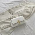 Minimalist white leather crossbody handbag with a vintage gold metal rotary buckle - White