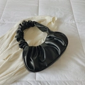 Chic black pleated dumpling bag in matte PU leather with ruched handle detail - Black