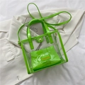 Bolso tote transparente de PVC verde neón con neceser interior y correa ajustable - Verde