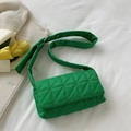 Vibrant green quilted puffer shoulder bag with grid stitching and wide strap - Green