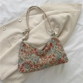 Vintage floral jacquard underarm bag with red and blue flower patterns and knotted strap - Red