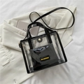 Bolso tote transparente de PVC con bordes negros y neceser interior con cremallera - Negro