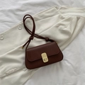 Vintage dark brown rectangular shoulder bag with a gold clasp and knot strap detail - Dark Brown
