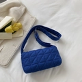 Royal blue quilted pillow shoulder bag with adjustable wide strap for women - Blue