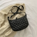 Borsa a tracolla trapuntata nera minimalista con tracolla larga e cerniera lampo - Nero
