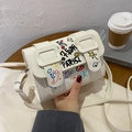 Mini graffiti crossbody tas in beige PU-leer met artistieke kleurrijke prints - Wit