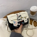 Mini graffiti messenger tas in zwart en wit leer met artistieke illustraties - Zwart