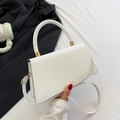 Minimalist white leather crossbody bag with golden metal handle and slim shoulder strap - White