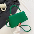 Vibrant lime green rectangular flap handbag in matte leather with round top handle - Green