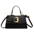 Chic black crocodile embossed handbag with gold baroque buckle for women fashion - Black