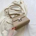 Borsa a mano strutturata in pelle kaki stile vintage francese con chiusura girevole - Kaki