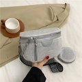 Sac banane en strass argenté avec bandoulière géométrique et petit porte-monnaie - Gris