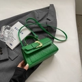 Chic green crocodile pattern crossbody bag with vintage gold buckle and top handle - Green