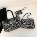 Conjunto de tres piezas de bolsos con estampado de leopardo y bandolera pequeña - Combinación Leopardo Negro / Leopardo Negro