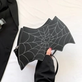 Gothic bat shaped crossbody bag in black PU leather with white spider web stitching - Single Sided Web Style (Style 1)