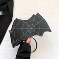 Unique bat-shaped crossbody bag in black faux leather with white spider web embroidery - Double Sided Web Style (Style 2)