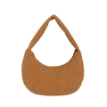 Minimalist caramel corduroy hobo bag with large capacity and crescent moon shape design - Brown