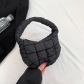 Minimalist black quilted cloud tote bag with puffy padded texture and silver zipper - Black