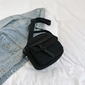 Black corduroy crossbody bag with adjustable nylon strap and vintage front pocket - Black