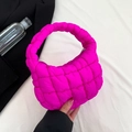 Hot pink quilted puffer handbag with soft nylon texture and cloud-like design - Rose Red