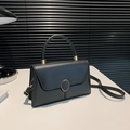Elegante borsa a mano quadrata nera con fibbia dorata e tracolla rimovibile - Nero