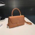 Borsa a tracolla minimalista in pelle marrone con manico e fibbia rotonda dorata da donna - Marrone