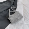 Borsa a spalla quadrata argento alla moda con rete di strass scintillanti da donna - Argento