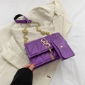 Bolso bandolera acolchado violeta con cadena dorada y tarjetero pequeño desmontable - Morado