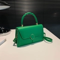 Borsa a mano verde vivace in pelle con manico cilindrico e fibbia dorata per donna - Verde