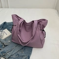 Minimalist purple large capacity tote bag with drawstring details for travel and commuting - Purple