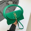 Borsa a tracolla chic in pelle verde con manico circolare e fibbia dorata a forma di S - Verde