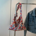 Tragetasche aus Segeltuch mit Blumenmuster im koreanischen Stil und breiten Schultergurten - Rot